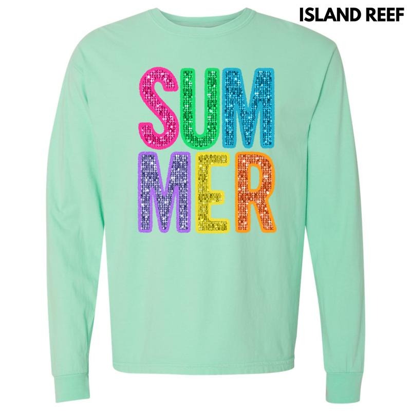 Summer Faux Sequin Long Sleeve Comfort Colors T-Shirt 'NLB' Hoodie, Sweatshirt | HypeDripTees.com