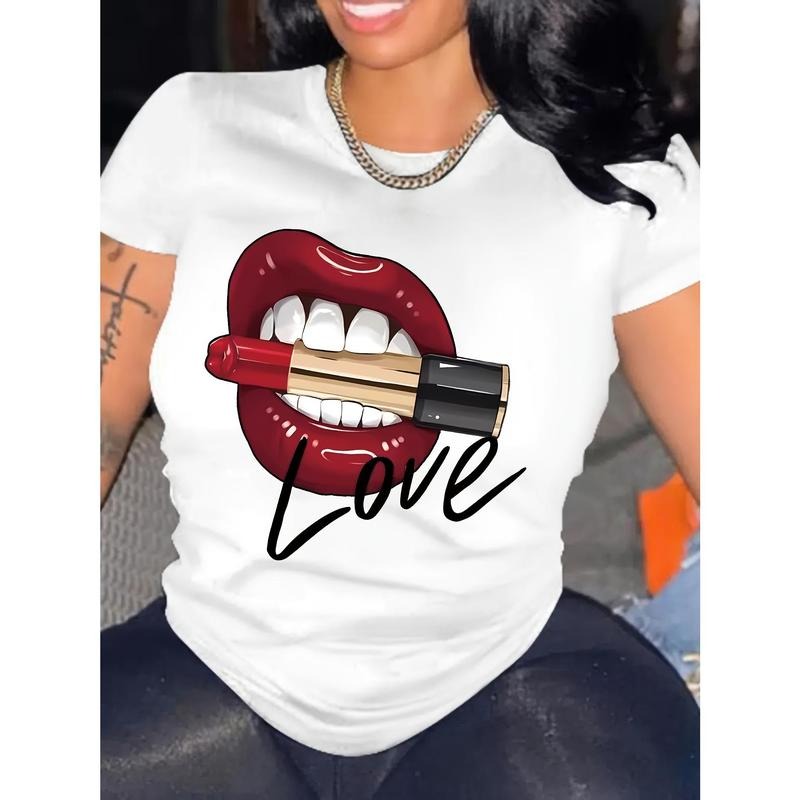 Vacation Style 2025 Spring/Summer Lip Graphic Print Women's Short Sleeve T-Shirt Hoodie, Sweatshirt | HypeDripTees.com