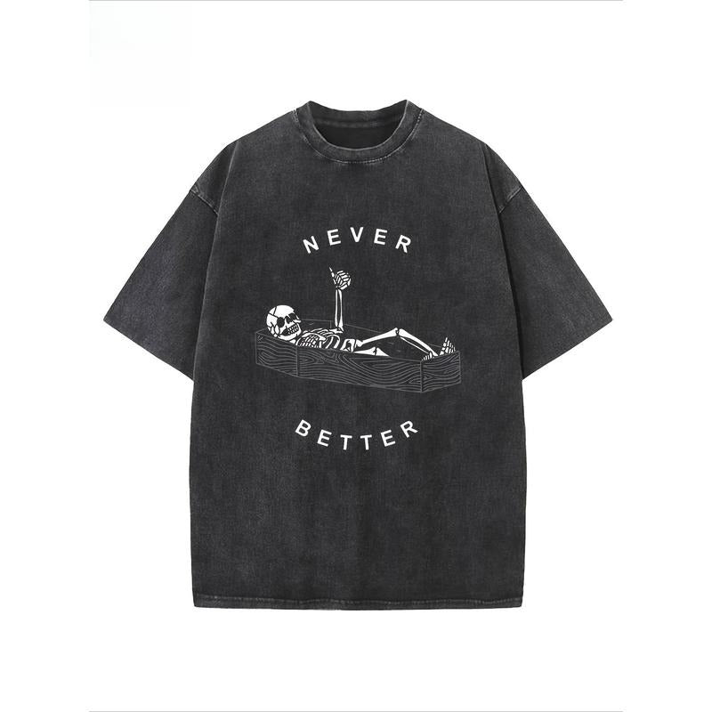 Summer Loose Fit Thick And High-quality, All Cotton Wax Dyed Water Washed, Round Neck T-shirt Short Sleeved, Suitable For...