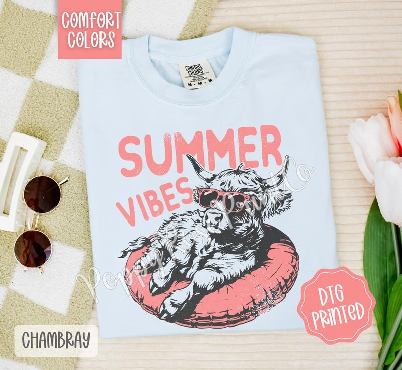 Summer Vibes Cow Comfort Colors Shirt, Cute Beach Tshirt, Trendy Women's Tee, Gift for Her Hoodie, Sweatshirt