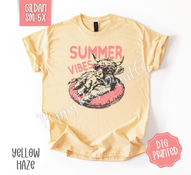 Summer Vibes Cow Gildan Shirt, Cute Beach Tshirt, Trendy Women's Tee, Gift for Her Hoodie, Sweatshirt | HypeDripTees.com