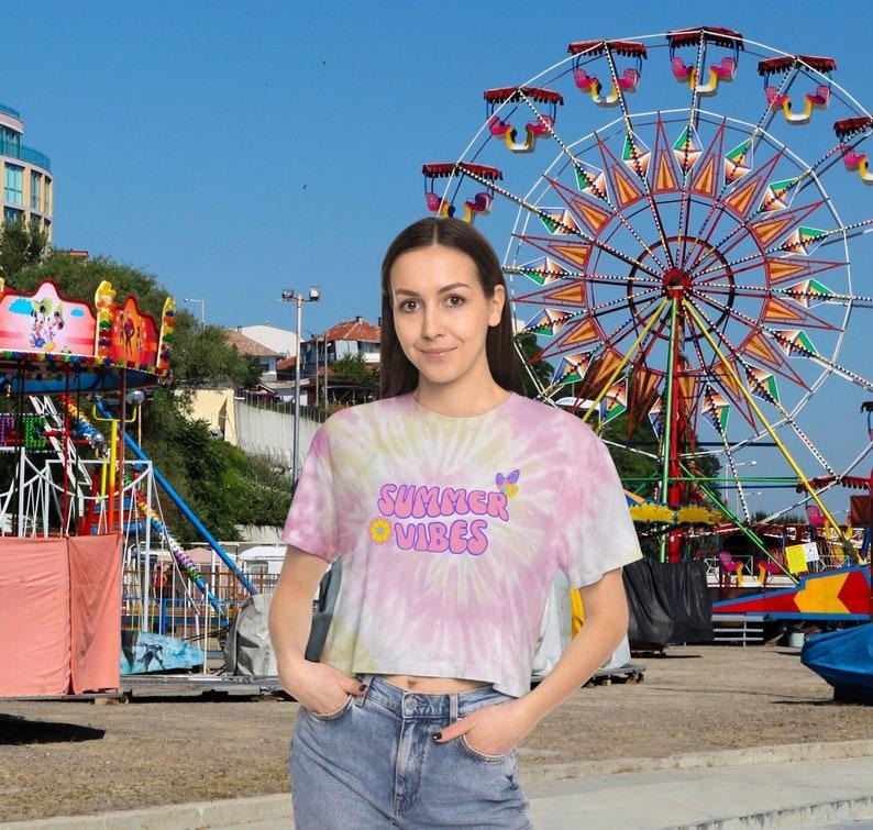 Summer Vibes Groovy Tie-Dye Crop Tee, Trendy Summer Shirt, Beach vibes Shirt Hoodie, Sweatshirt | HypeDripTees.com