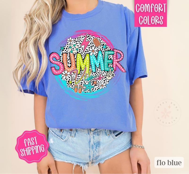 Summer Vibes Shirt Comfort Colors, Summer Shirt, Oversized Graphic Tshirt, Beach Shirt Hoodie, Sweatshirt | HypeDripTees.com