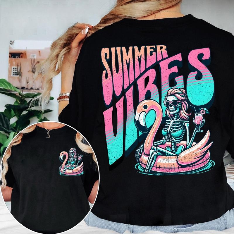 Summer Vibes Shirt, Beach Vibes Shirt, Spooky Summer Skeleton  tshirt  for girls Hoodie, Sweatshirt | HypeDripTees.com