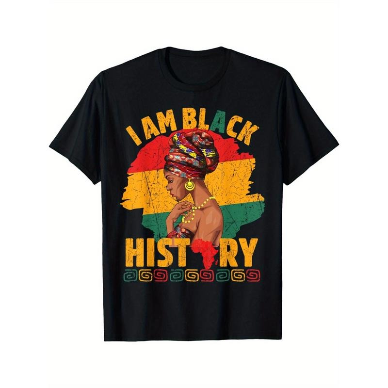 Black History Month Celebration T-Shirt for Women - Casual Crew Neck, Short Sleeve, Cotton Top with African Girl Print