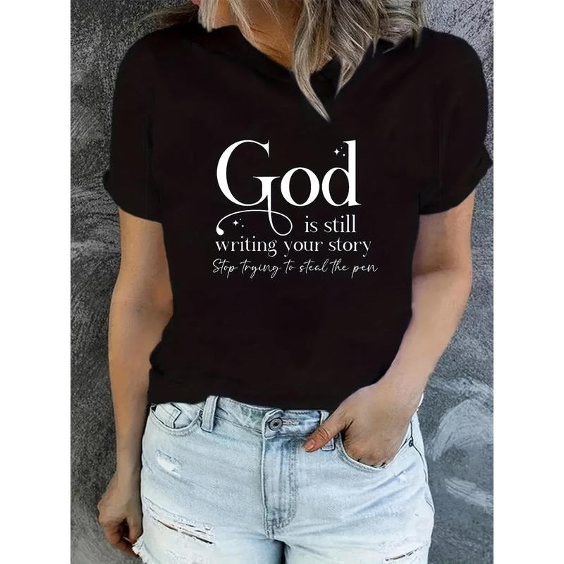 Women'S Inspirational Quote T-Shirt, Polyester Knit Fabric, Short Sleeve Crew Neck, Regular Length Casual Top for...