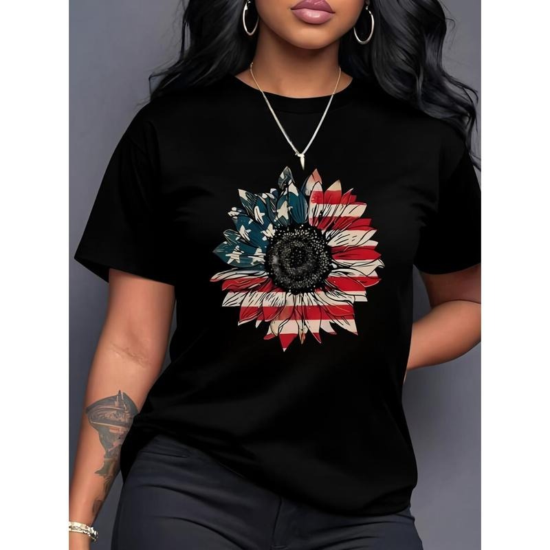 Women'S Patriotic Floral Print T-Shirt