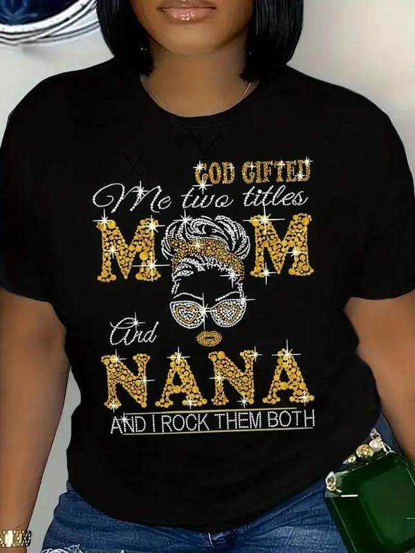 [100% Cotton] graphic tees Figure & Mom Print T-shirt, Casual Round Neck Short Sleeve T-shirt Spring/ Summer, Women's...