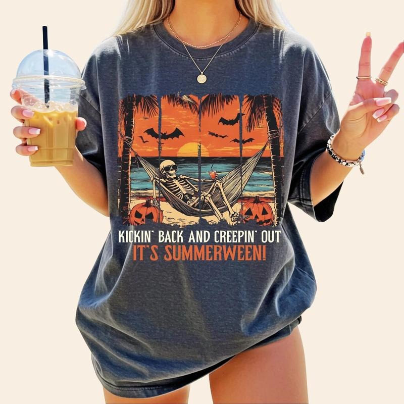 Summerween Shirt, Halloween in Summer, Skeleton beach, Halloween vacation,  Spooky Beach Hoodie, Sweatshirt