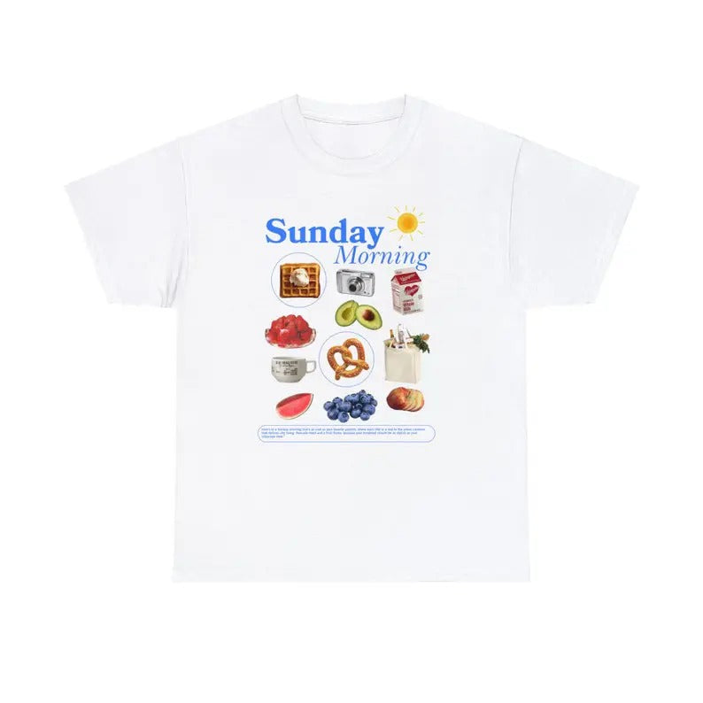 Sunday Morning Graphic Tee Aesthetic Crewneck Shirt, Trendy Crewneck Graphic Shirt Breakfast Club Graphic Tee Y2k Shirt...