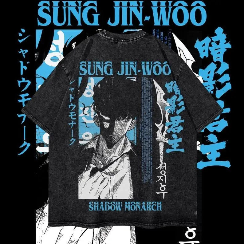 Sung Jin-Woo Heavy Oversized Dyenomite Mineral Wash T-Shirt Unisex Solo Leveling Anime T-Shirt Streetwear & Gym Style...