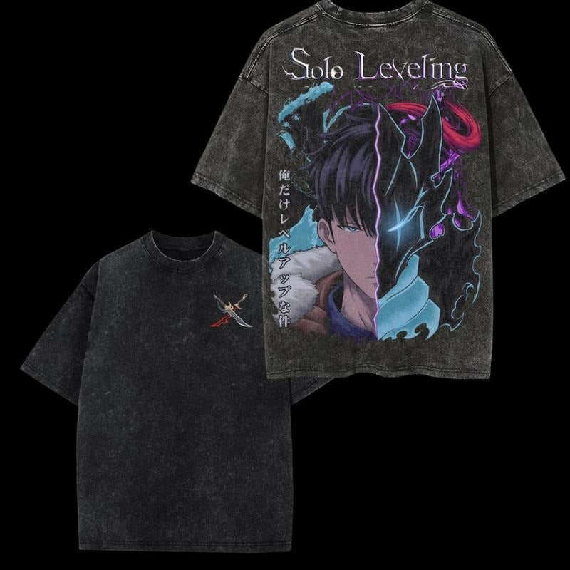 Sung Jin Woo Mineral Wash T-Shirt, Anime Washed Shirt, Solo Leveling Shirt, Anime Gym Shirt, Soft Fabric, Feels Great All...