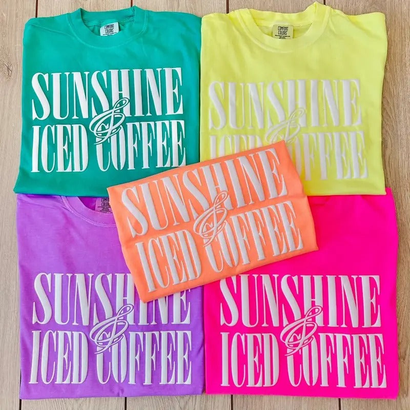 'Sunshine & Iced Coffee' PUFF T-Shirt Hoodie, Sweatshirt | HypeDripTees.com