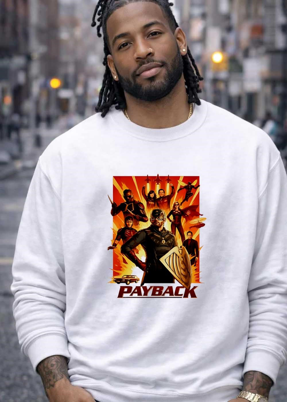 Superhero Team Payback Retro Comic Style Graphic T-Shirt
