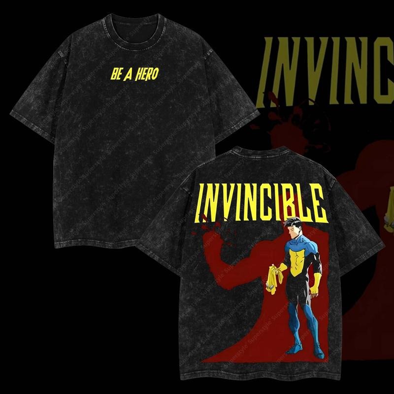 Superstyle Limited "Be a Hero" Mark Grayson Invincible War Comic Double Printed Oversize Lightweight Acid Washed Tee TV...