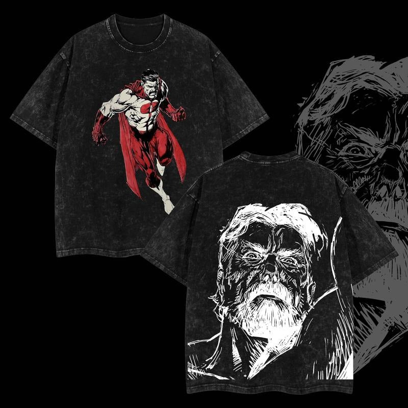 Superstyle Limited Nolan Grayson Omni-Man Invincible War Comic Double Printed Oversize Lightweight Acid Washed Tee TV...