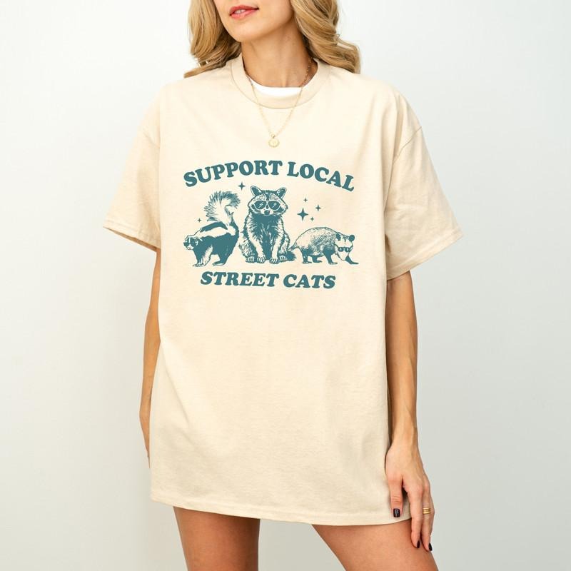 Support Your Local Street Cats Graphic T-Shirt, Retro Unisex Adult T Shirt, Vintage Raccoon T Shirt, Nostalgia T Shirt,...
