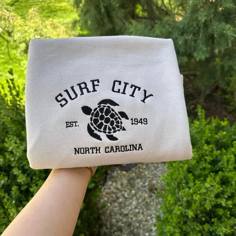 Surf City embroidered sweatshirt;  North Carolina embroidered crewneck; gift for her T-Shirts, Hoodie | HypeDripTees.com