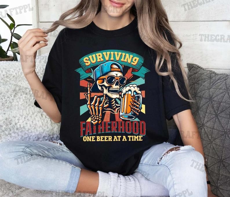 Surviving Fatherhood One Beer At A Time T Shirt Hoodie Sweater, Father's Day T Shirt Hoodie Sweater, Funny Dad, Birthday...