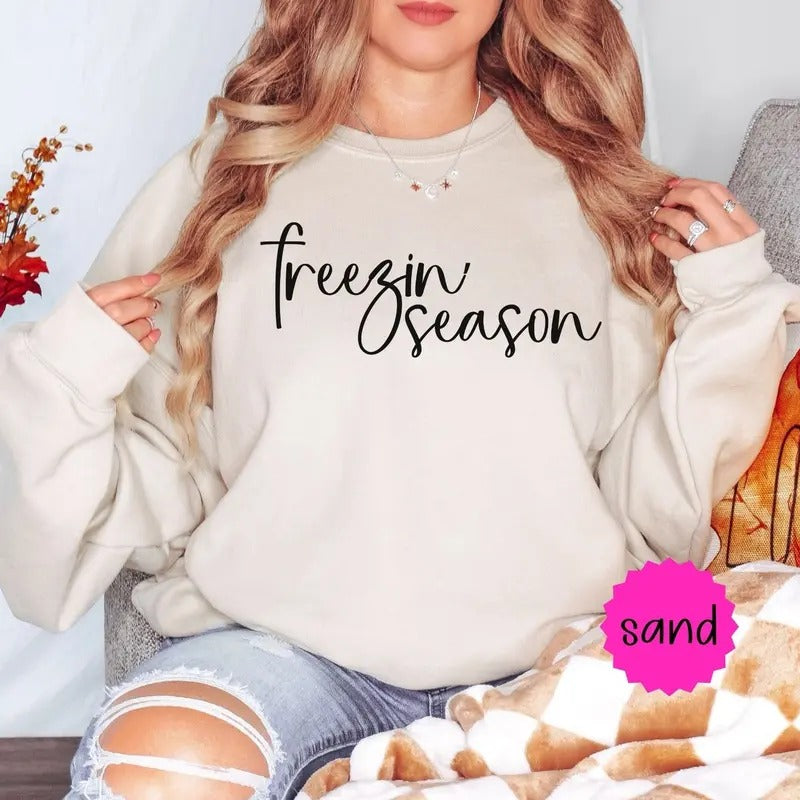 Sweater Weather Sweatshirt, Freezin Season Sweatshirt, Mom Sweatshirt, Women's Sweatshirts Unisex Cotton Crewneck...
