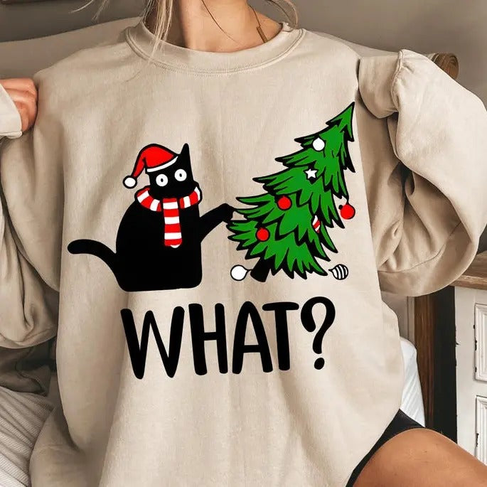Christmas Cat What 100% Cotton T-Shirt/Sweatshirt - Festive Unisex Style - Breathable Material Hoodie | HypeDripTees.com