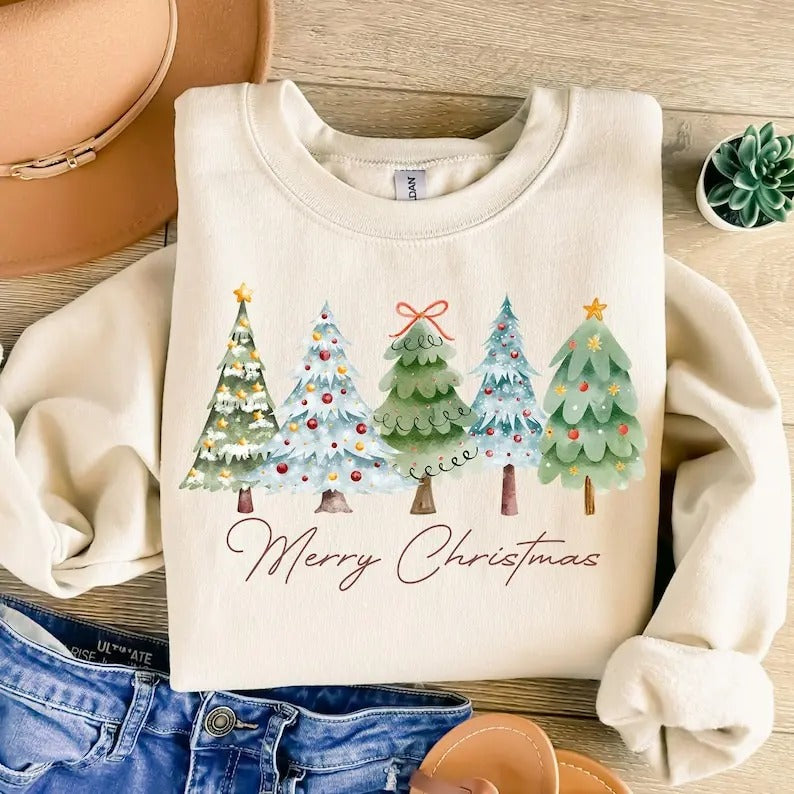 Merry Christmas Tree Cotton T-shirt/Sweatshirt for Women - Unisex Style - Womenswear, Top Hoodie | HypeDripTees.com
