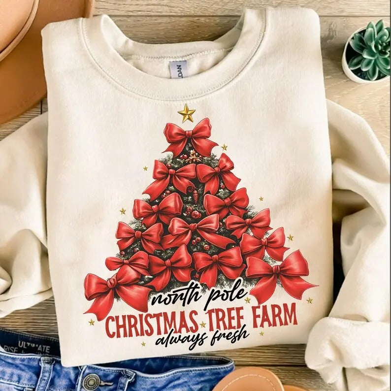 North Pole Christmas Tree Cotton T-shirt/Sweatshirt for Women - Unisex Style - Womenswear, Top Hoodie | HypeDripTees.com