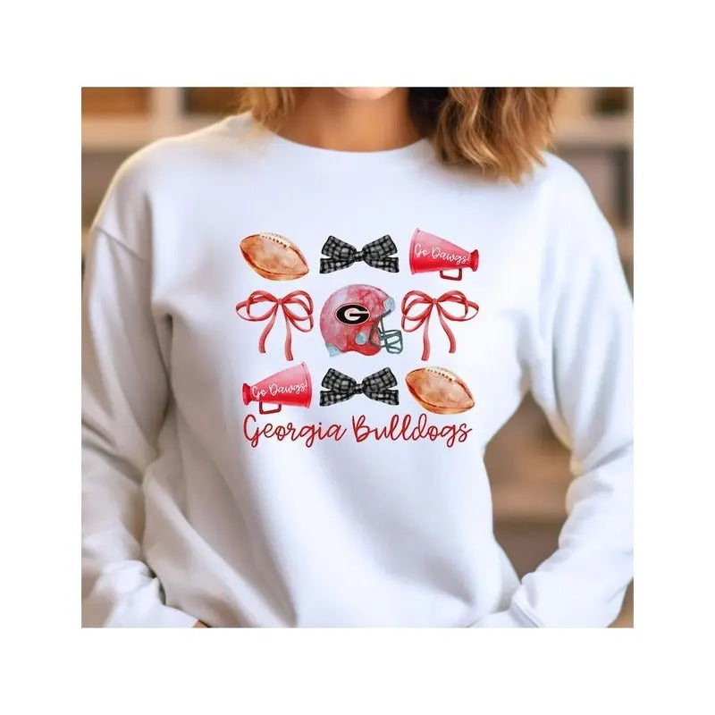 Georgia Bulldogs Football Coquette T-Shirt/ Sweatshirt, Game day Sweatshirt, Gift For Fan Hoodie | HypeDripTees.com