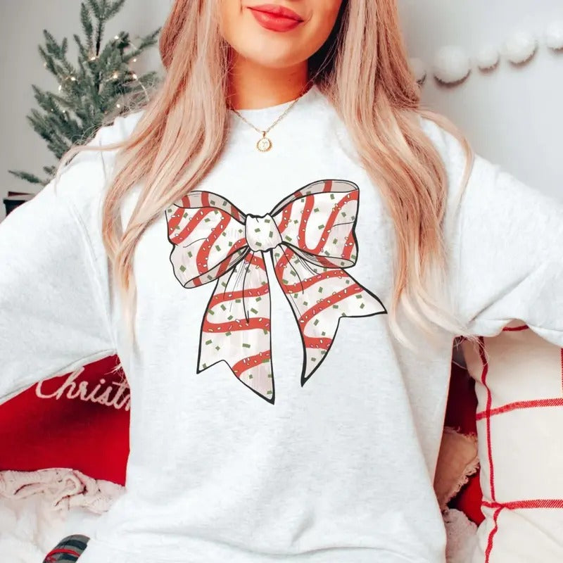 Sweet Coquette Shirt - Vintage Christmas Snack Cake Bow Graphic Tee for Women