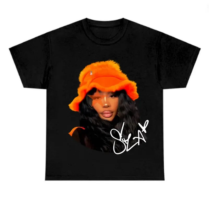 Sza Star Orange T-Shirt Fan Tee - Men's Classic Cotton T-Shirt Fabric Menswear Hoodie, Sweatshirt | HypeDripTees.com