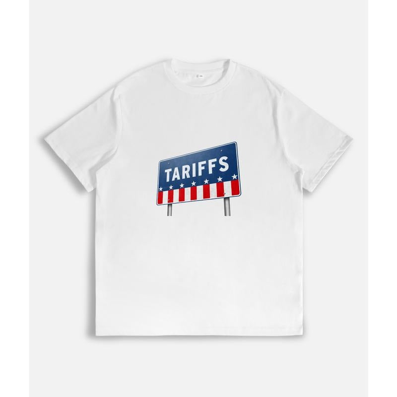 T - Shirt Featuring "TARIFFS" Sign with Star and Stripes Motif Hoodie, Sweatshirt | HypeDripTees.com