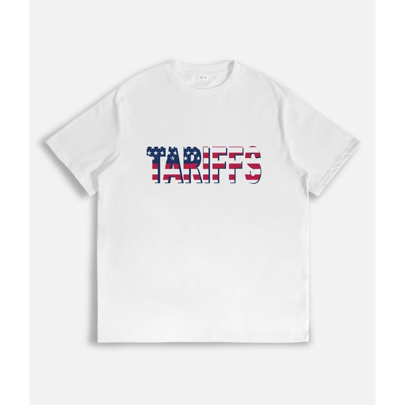 T - Shirt with "TARIFFS" in US Flag - Inspired Typography Hoodie, Sweatshirt | HypeDripTees.com