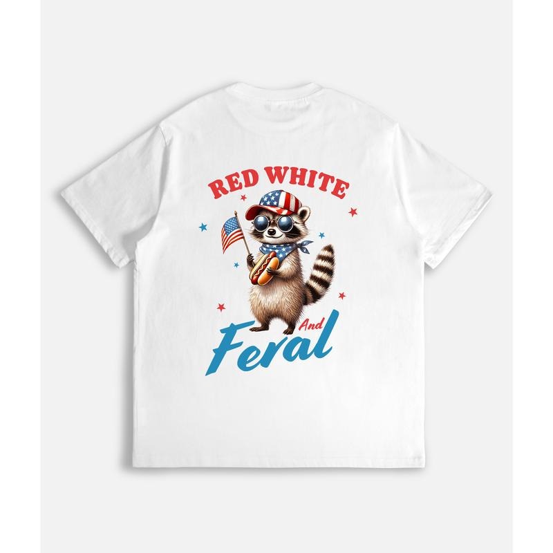 T - Shirt with a Patriotic Twist: Flaunt 'Merica' Raccoon and 'Red White and Feral Hoodie, Sweatshirt | HypeDripTees.com