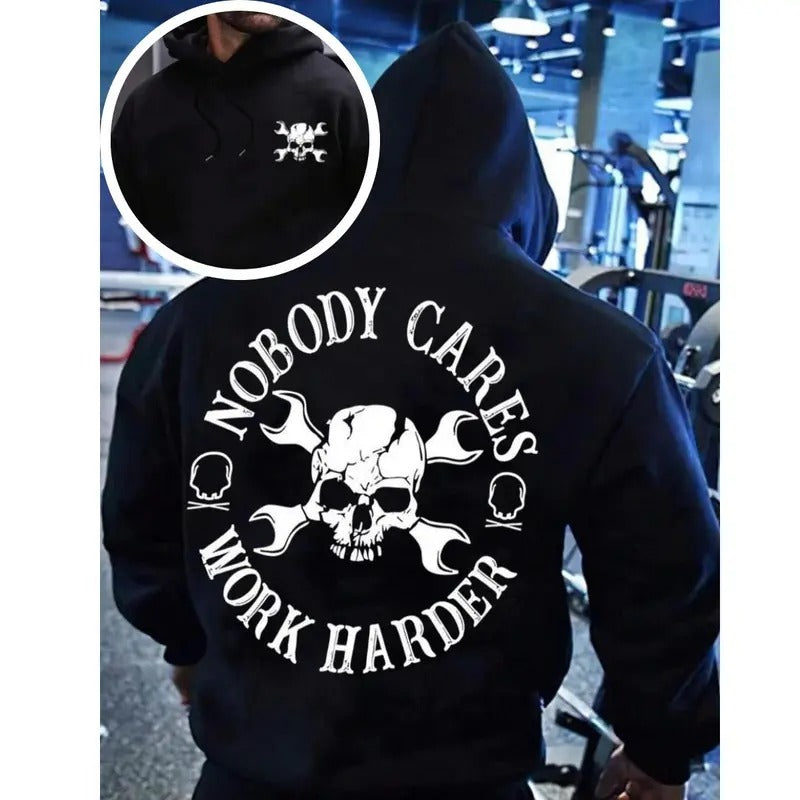 Nobody Cares Work Harde Printed Loose Mens Hoodie/T-Shirt  Skull Hoodie/T-Shirt MenSwear Cotton Men's Sleeve Top Crewneck...