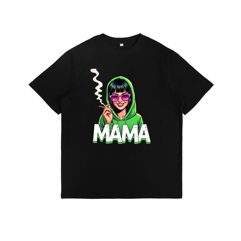 T-Shirt with Smoking Figure in Hoodie and "MAMA" Text Graphic Print style 02 Sweatshirt | HypeDripTees.com