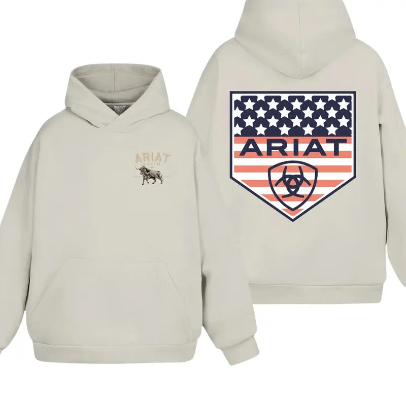 Ariat Denim American Flag 2 Sides 100% Cotton Ariat Logo T-Shirts, Hoodie, Sweatshirt