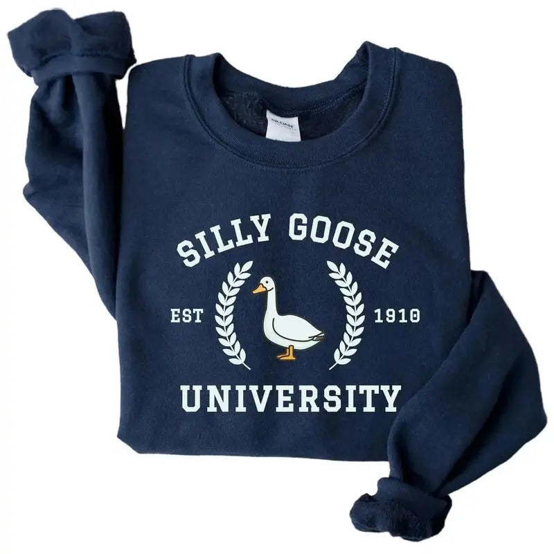 Silly Goose University Crewneck Sweatshirt/T-Shirt, For Men, For Women, Unisex Style, 100% Cotton, Pullover Crewneck...