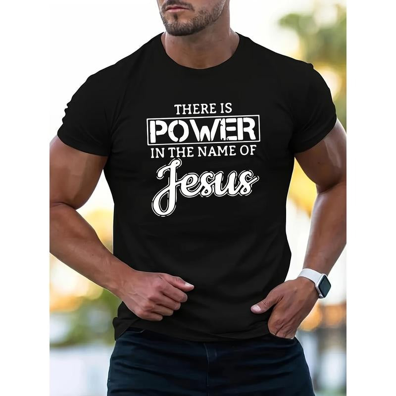 THERE IS POWER IN THE NAME OF JESUS. Printed Men'S Heavy 100% Cotton Round Neck Short-Sleeved T-Shirt, Casual T-Shirt,...