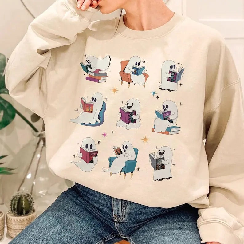 TOG Ghost Reading Book Sweatshirt, Throne Of Glass Shirt, Throne Of Glass Ghost Read Book Tee, Halloween Book Lover Gifts...