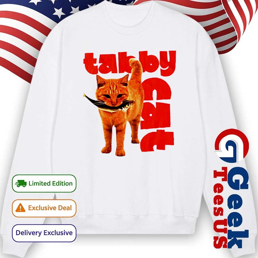 Tabby cat with fish shirt