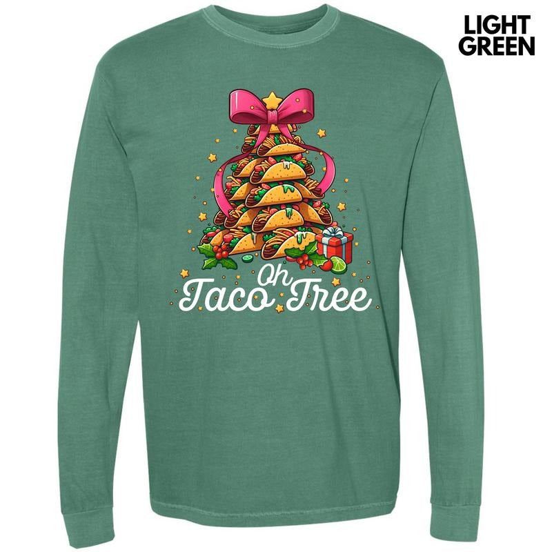 Taco Christmas Tree Long Sleeve Comfort Colors T-Shirt 'NLB Hoodie, Sweatshirt | HypeDripTees.com