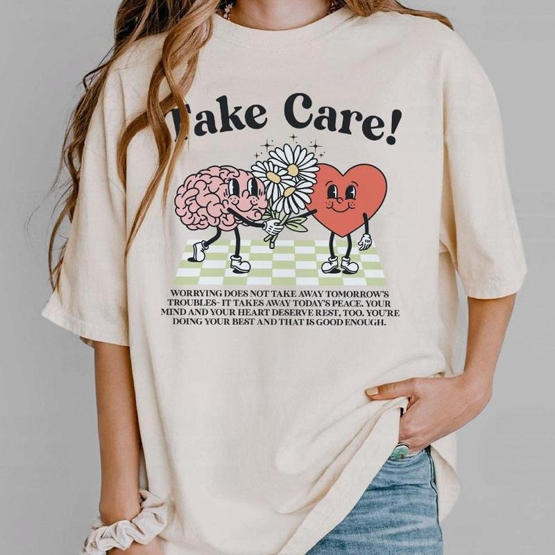 Take Care Comfort Tee, CMental Health Graphic Tee, Retro Mental Health Awareness Shirt, Be Kind Shirt, Inspirational...
