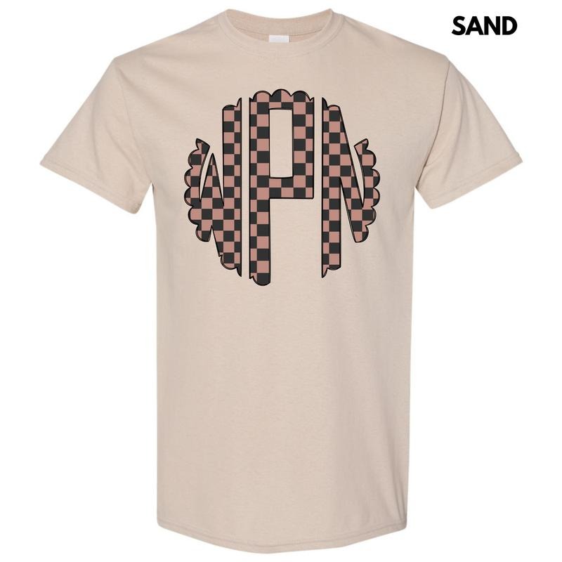 Tan Checker Monogram Gildan Short Sleeve T-Shirt 'NLB' Hoodie, Sweatshirt | HypeDripTees.com