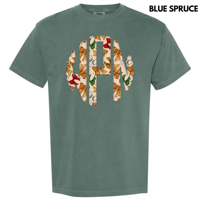 Tan Gingerbread Bow Monogram Comfort Colors T-Shirt 'NLB' Hoodie, Sweatshirt | HypeDripTees.com