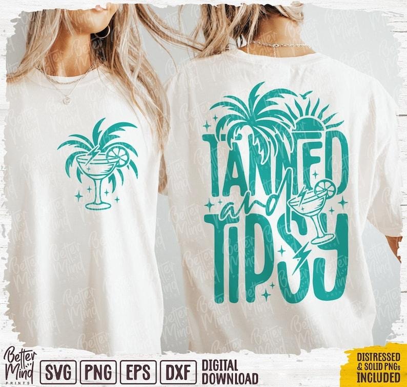 Tanned and Tipsy T Shirt, Summer Shirt, Retro Summer T Shirt, Trendy Summer Shirt, Front and Back Design, Summer, Beach...
