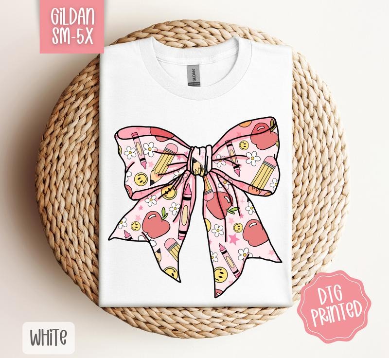 Teacher Bow Gildan Shirt, Cute School Tee, Gift for Her Hoodie, Sweatshirt | HypeDripTees.com