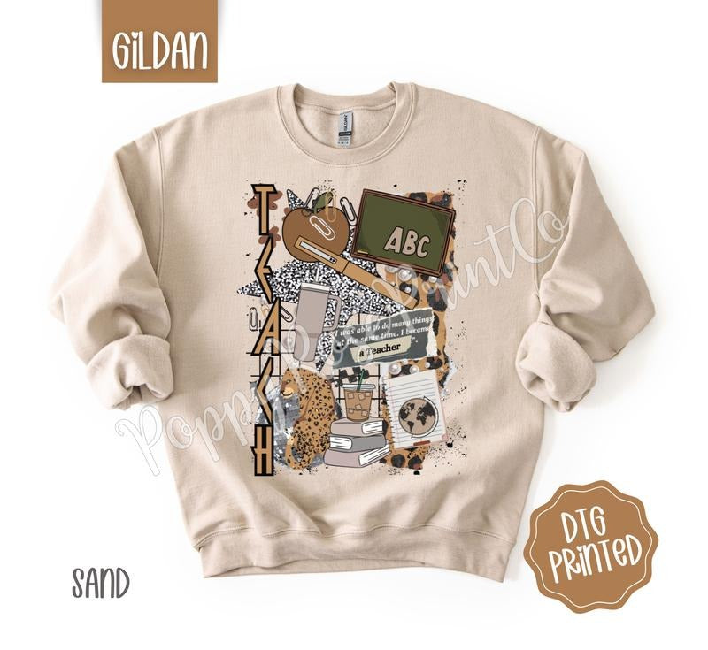 Teacher Collage Sweatshirt, Trendy Women's Crewneck T-Shirts, Hoodie | HypeDripTees.com