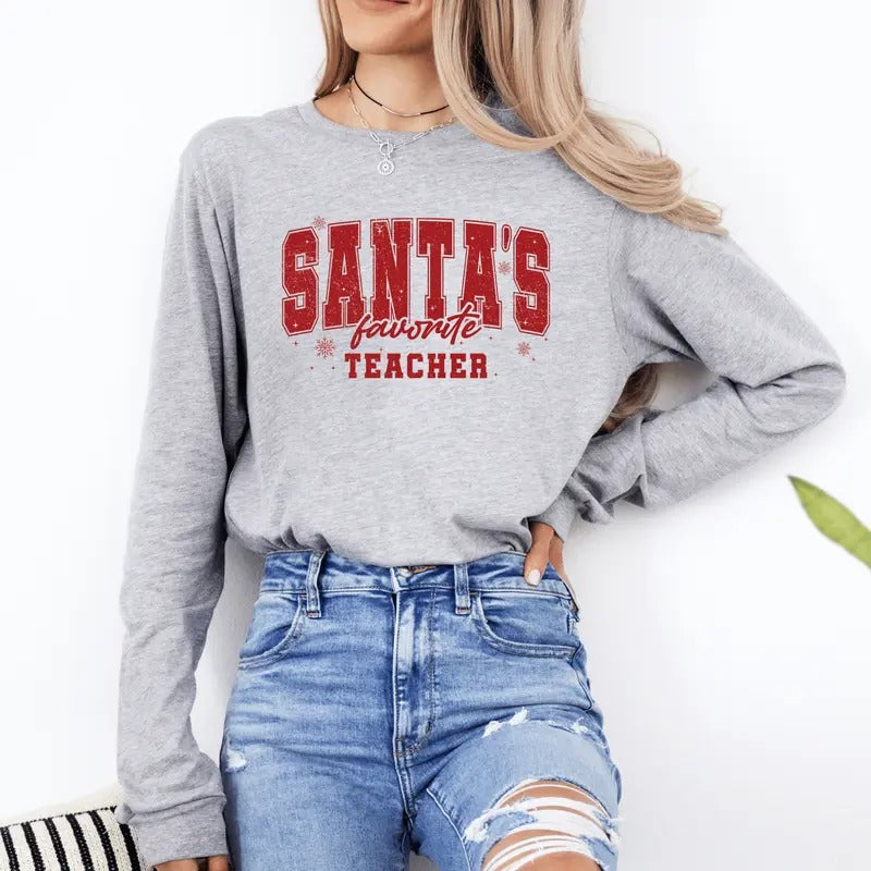 Teacher Holiday Shirt - Santa's Favorite Teacher Christmas Unisex Shirt