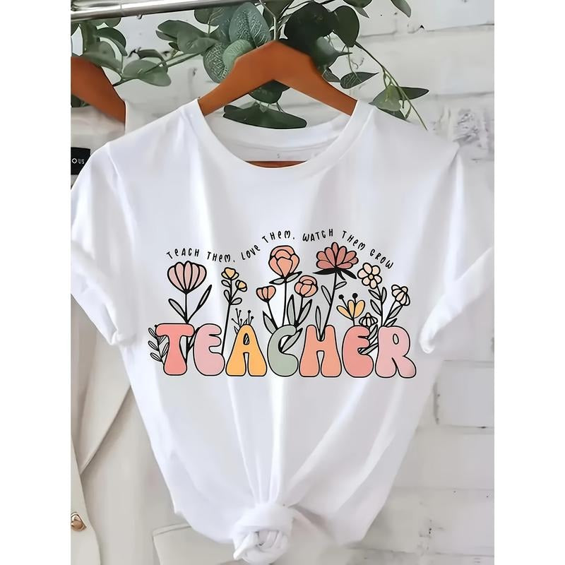 Teacher Printed T-Shirt, Short Sleeved Round Neck Casual Top, Suitable for Summer And Spring, Women'S Clothing Hoodie,...