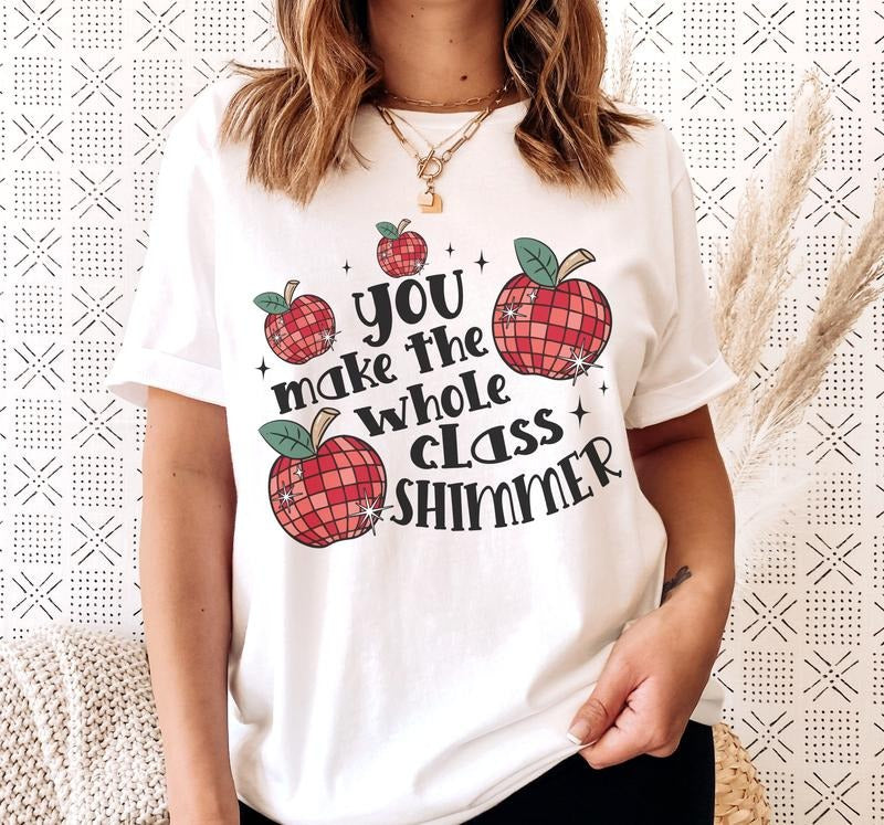 Teacher Shimmer T-Shirt School Class Tshirt Fun Teacher Tee Soft Print T-Shirt Oversized Teacher Tshirt Soft Comfy Tee...